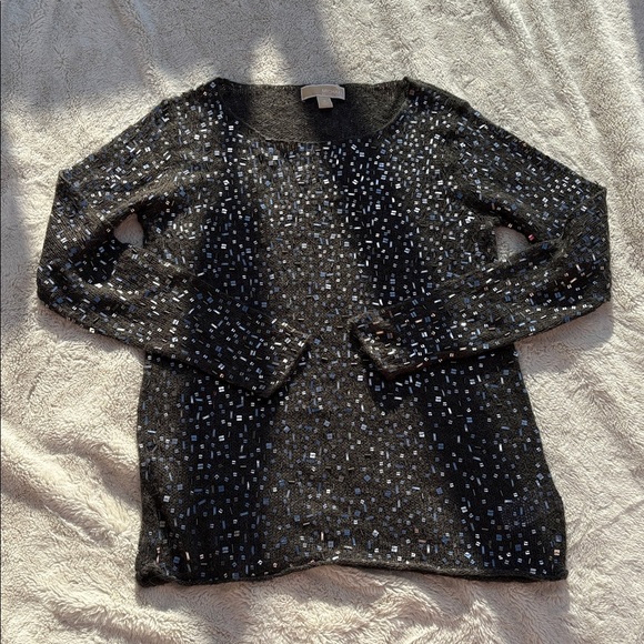 Michael Kors Grey Sequin Knit Sweater Top Medium | Sparkly Party Holiday - Picture 2 of 5